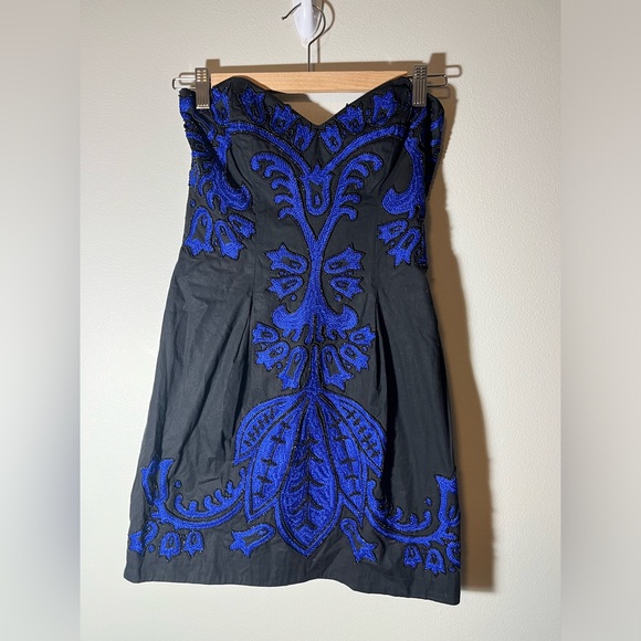 French Connection Strapless Dress Size 6 (US 2) Black Blue Beaded 100% Cotton - Picture 3 of 9